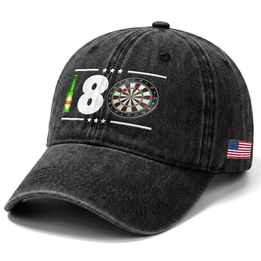 Darts Master 180 And Beer Washed Cotton Baseball Cap Funny Bullseye Shooter Gift