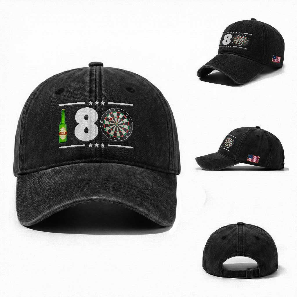 Darts Master 180 And Beer Washed Cotton Baseball Cap Funny Bullseye Shooter Gift