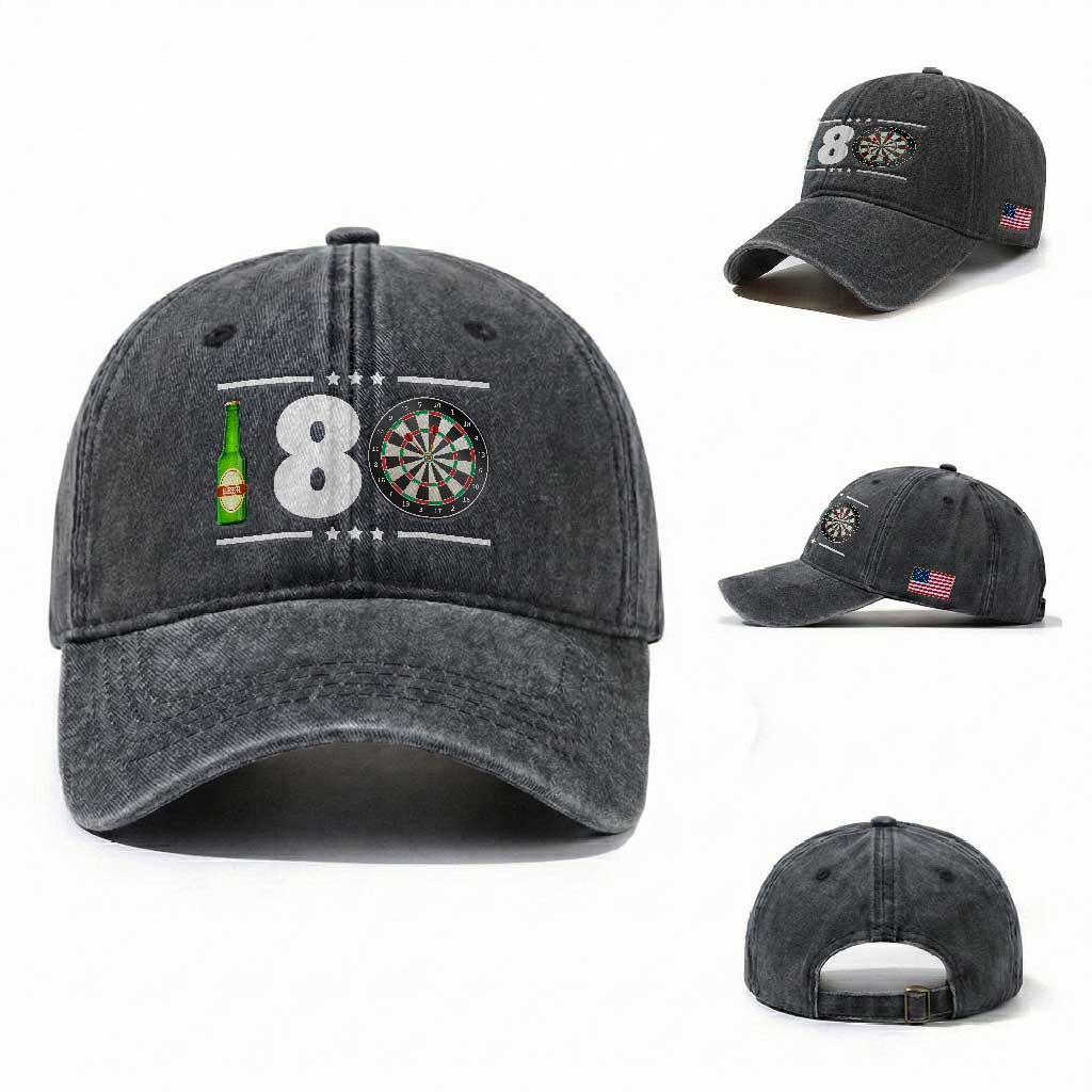 Darts Master 180 And Beer Washed Cotton Baseball Cap Funny Bullseye Shooter Gift