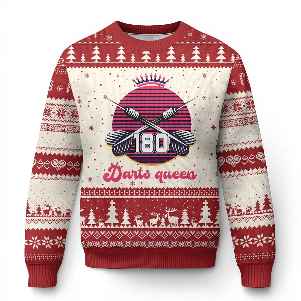 Darts Queen 180 Max Score Ugly Christmas Sweater Funny Bullseye Shooter Gift - Wonder Print Shop