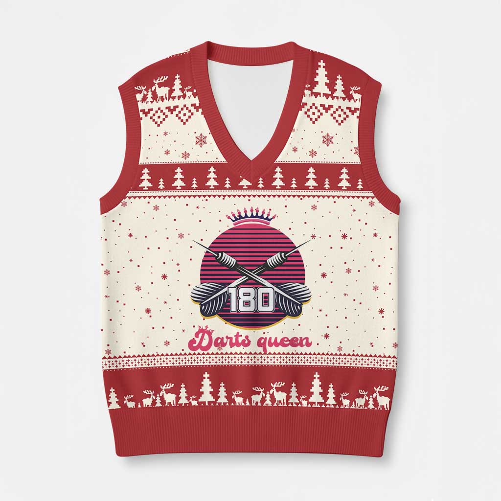 Darts Queen 180 Max Score V-Neck Knit Sweater Vest Funny Bullseye Shooter Gift - Wonder Print Shop