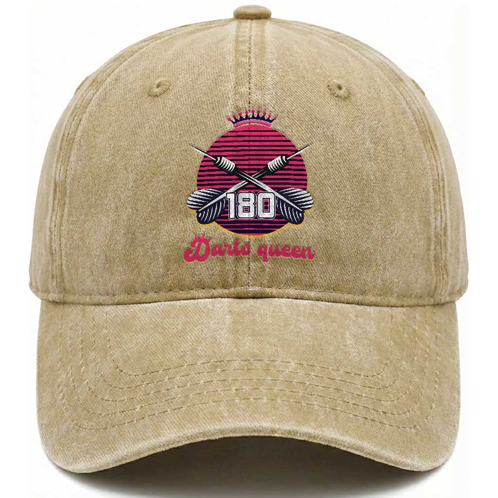 Darts Queen 180 Max Score Washed Cotton Baseball Cap Funny Bullseye Shooter Gift