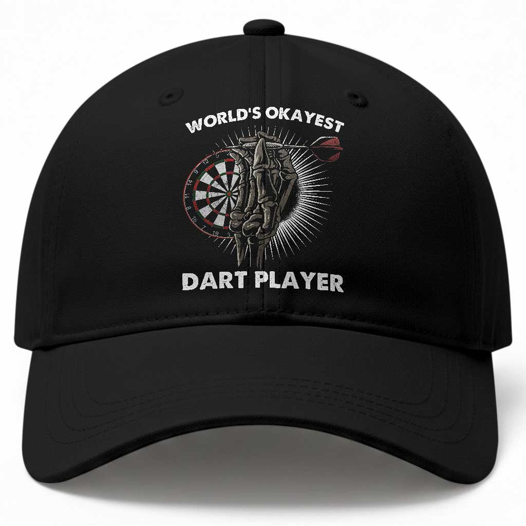 World's Okayest Dart Player Baseball Cap Funny Bullseye Shooter Gift