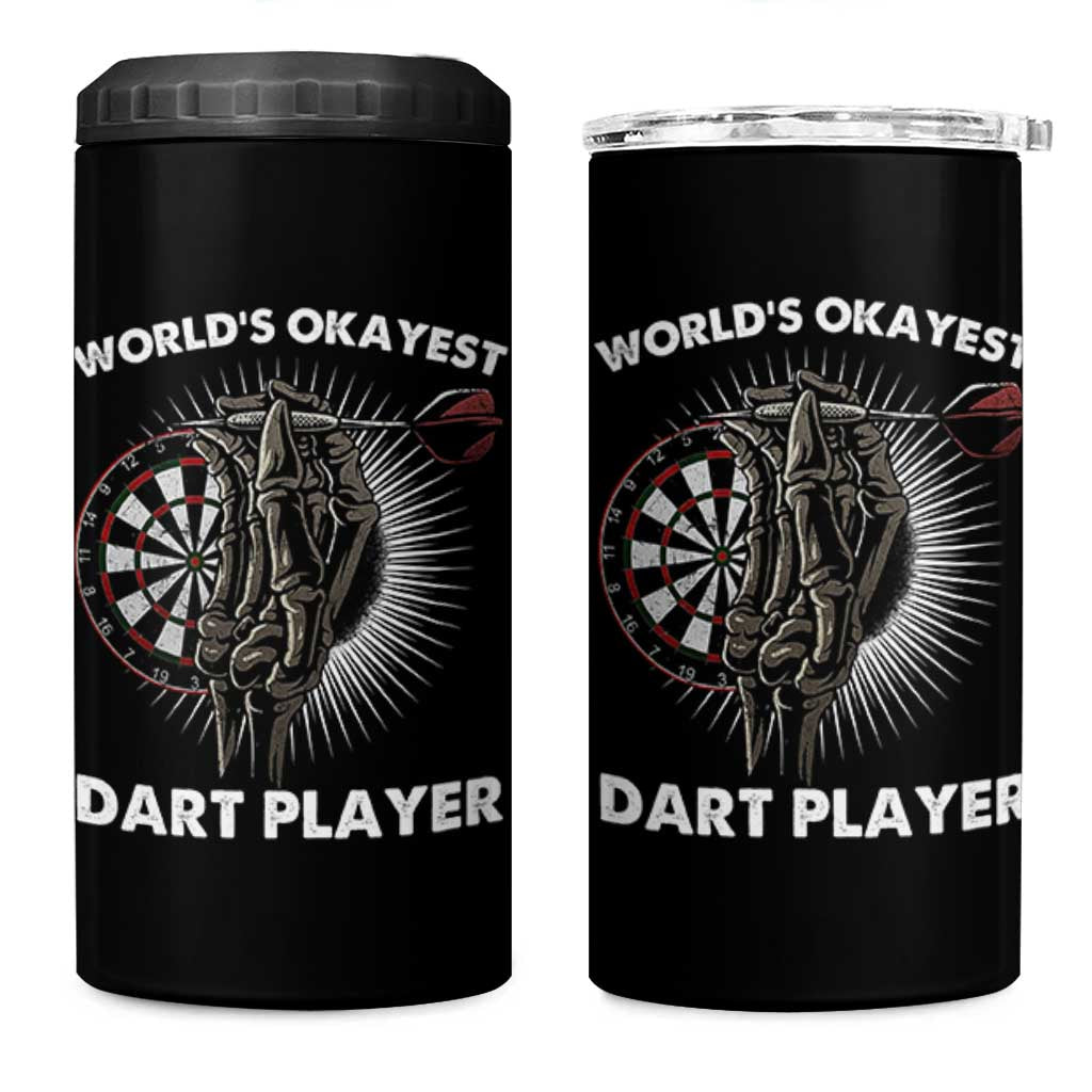World's Okayest Dart Player 4 in 1 Can Cooler Tumbler Funny Bullseye Shooter Gift - Wonder Print Shop