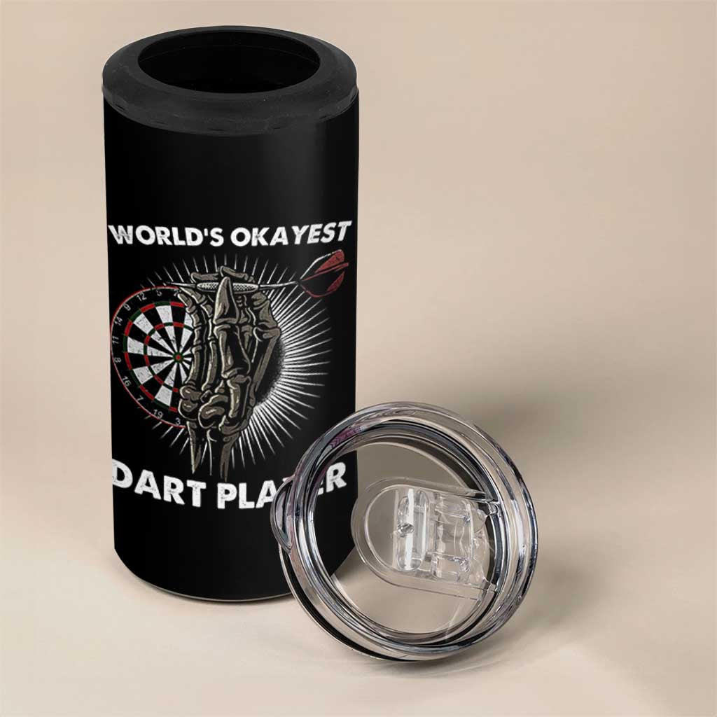 World's Okayest Dart Player 4 in 1 Can Cooler Tumbler Funny Bullseye Shooter Gift - Wonder Print Shop