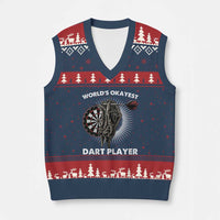 World's Okayest Dart Player V-Neck Knit Sweater Vest Funny Bullseye Shooter Gift - Wonder Print Shop