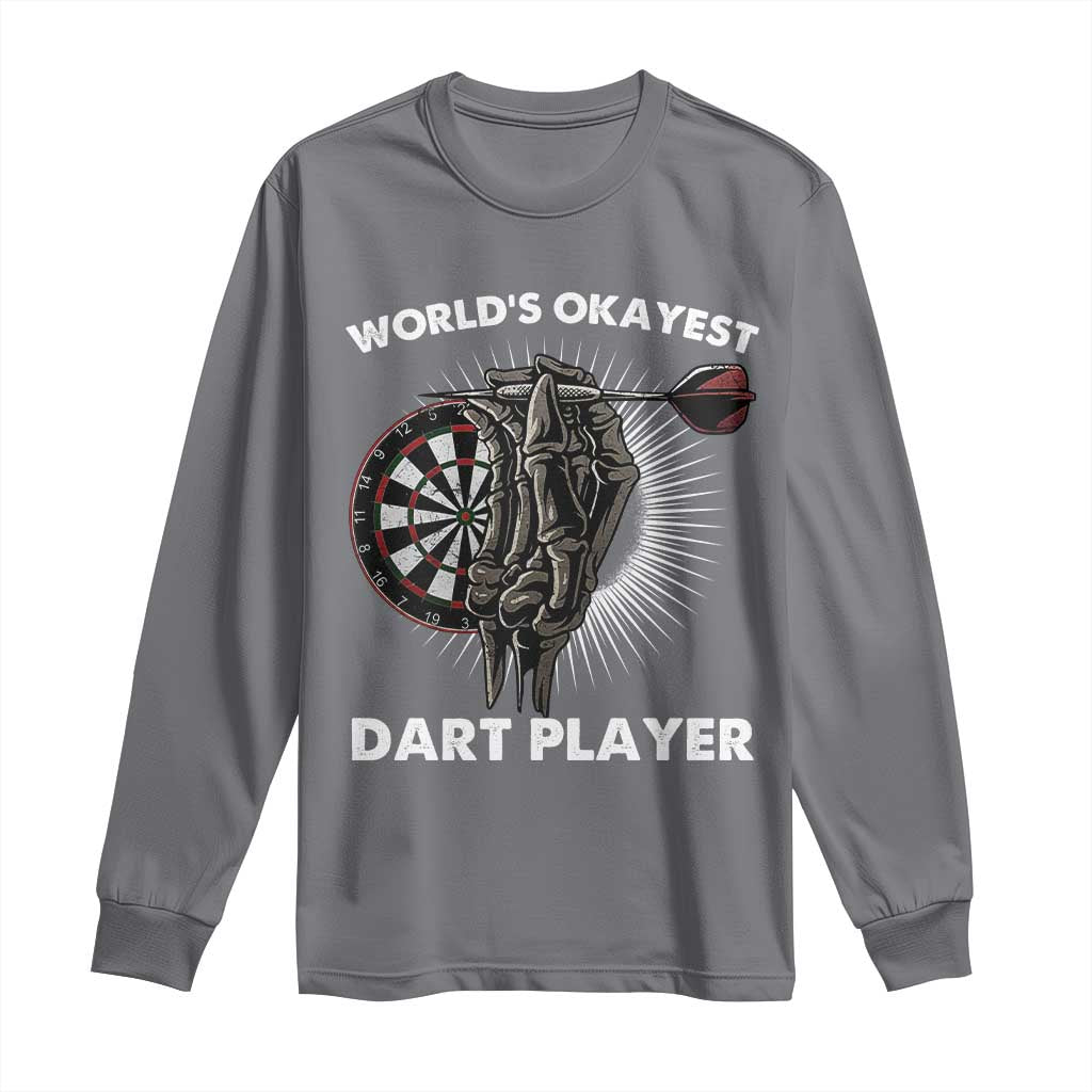 World's Okayest Dart Player Long Sleeve Shirt Funny Bullseye Shooter Gift - Wonder Print Shop