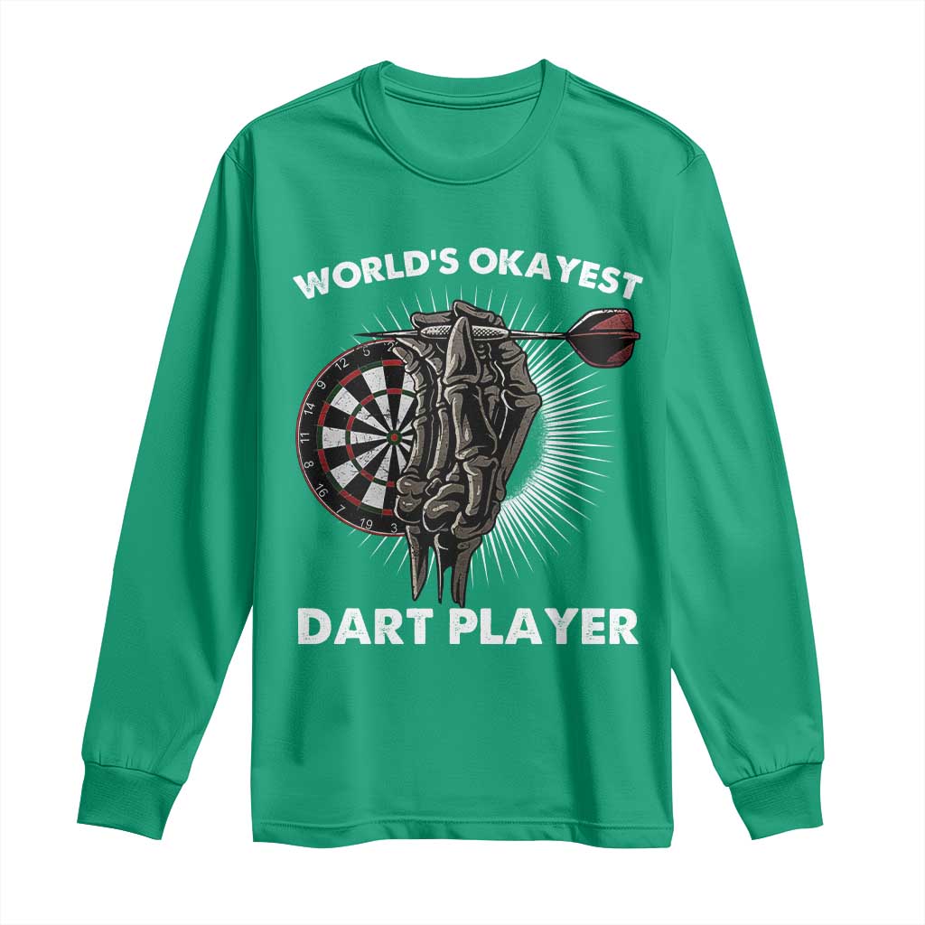 World's Okayest Dart Player Long Sleeve Shirt Funny Bullseye Shooter Gift - Wonder Print Shop