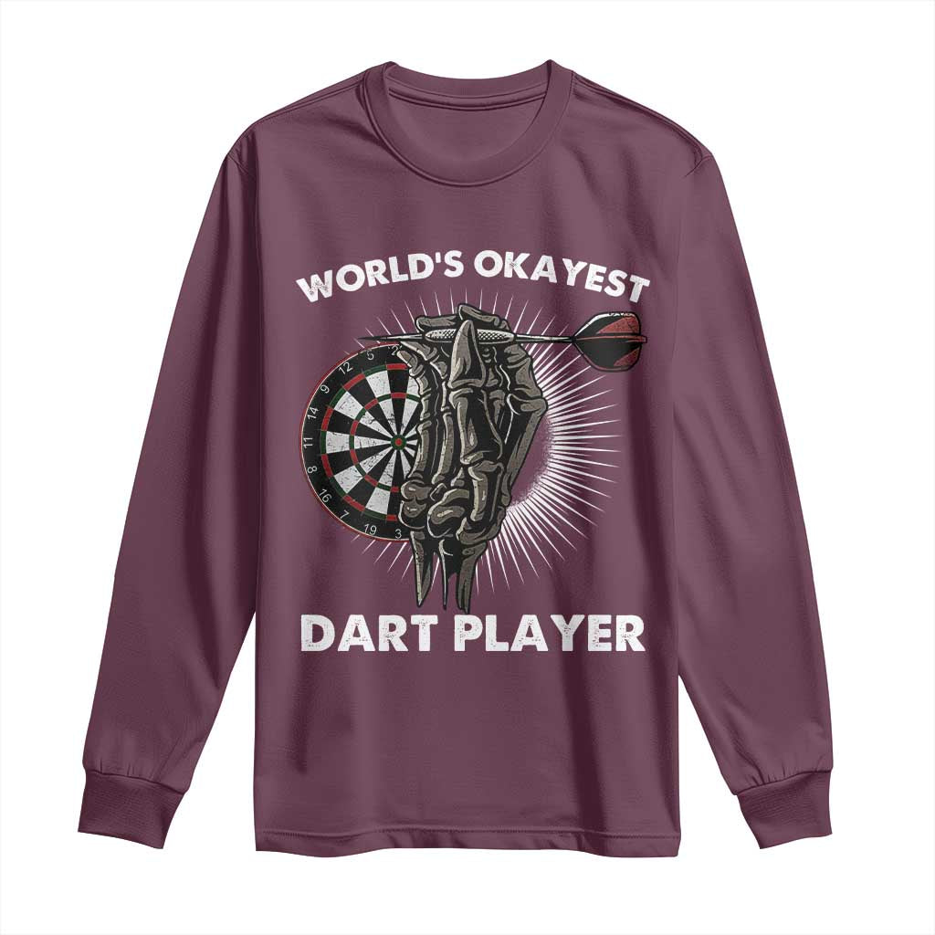 World's Okayest Dart Player Long Sleeve Shirt Funny Bullseye Shooter Gift - Wonder Print Shop