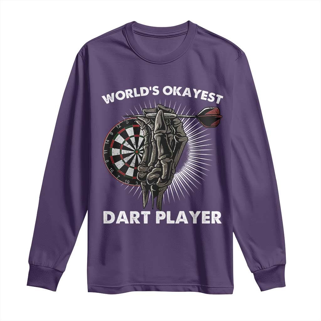 World's Okayest Dart Player Long Sleeve Shirt Funny Bullseye Shooter Gift - Wonder Print Shop