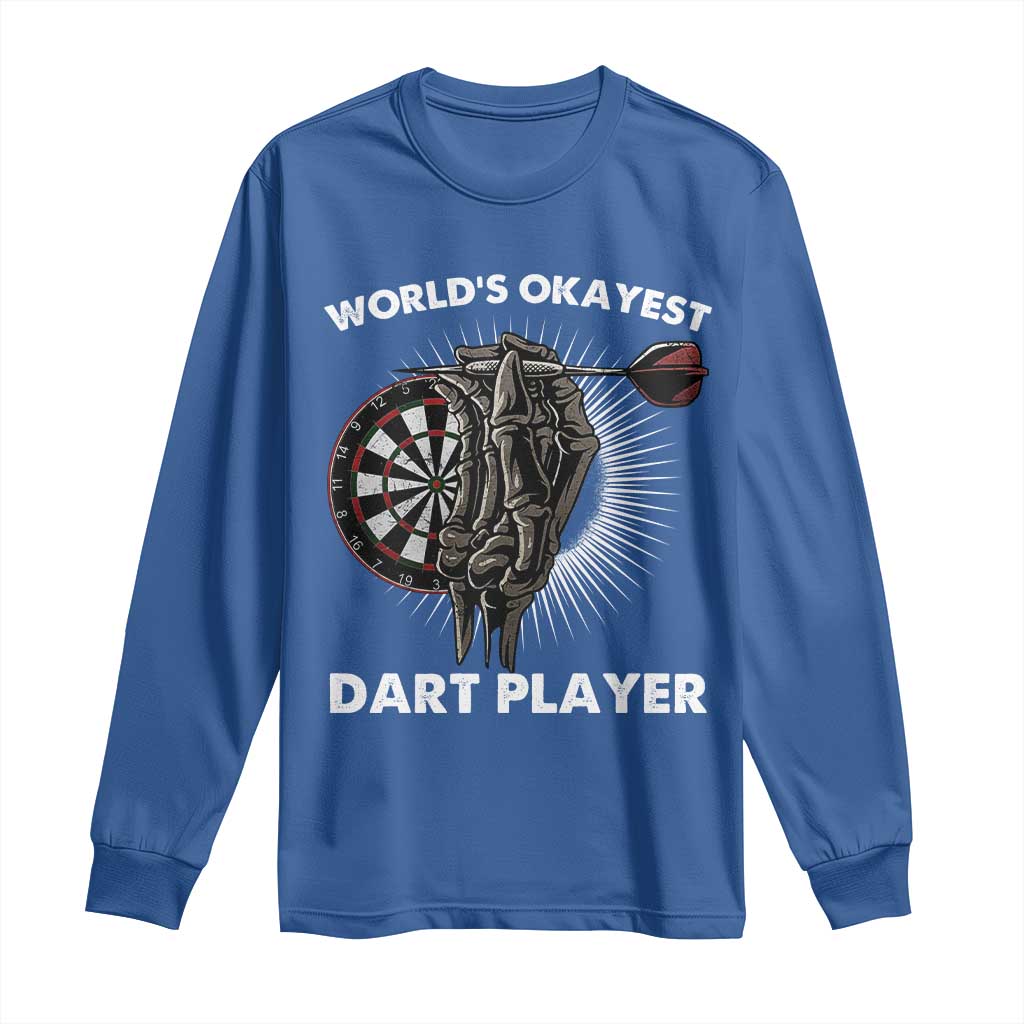 World's Okayest Dart Player Long Sleeve Shirt Funny Bullseye Shooter Gift - Wonder Print Shop
