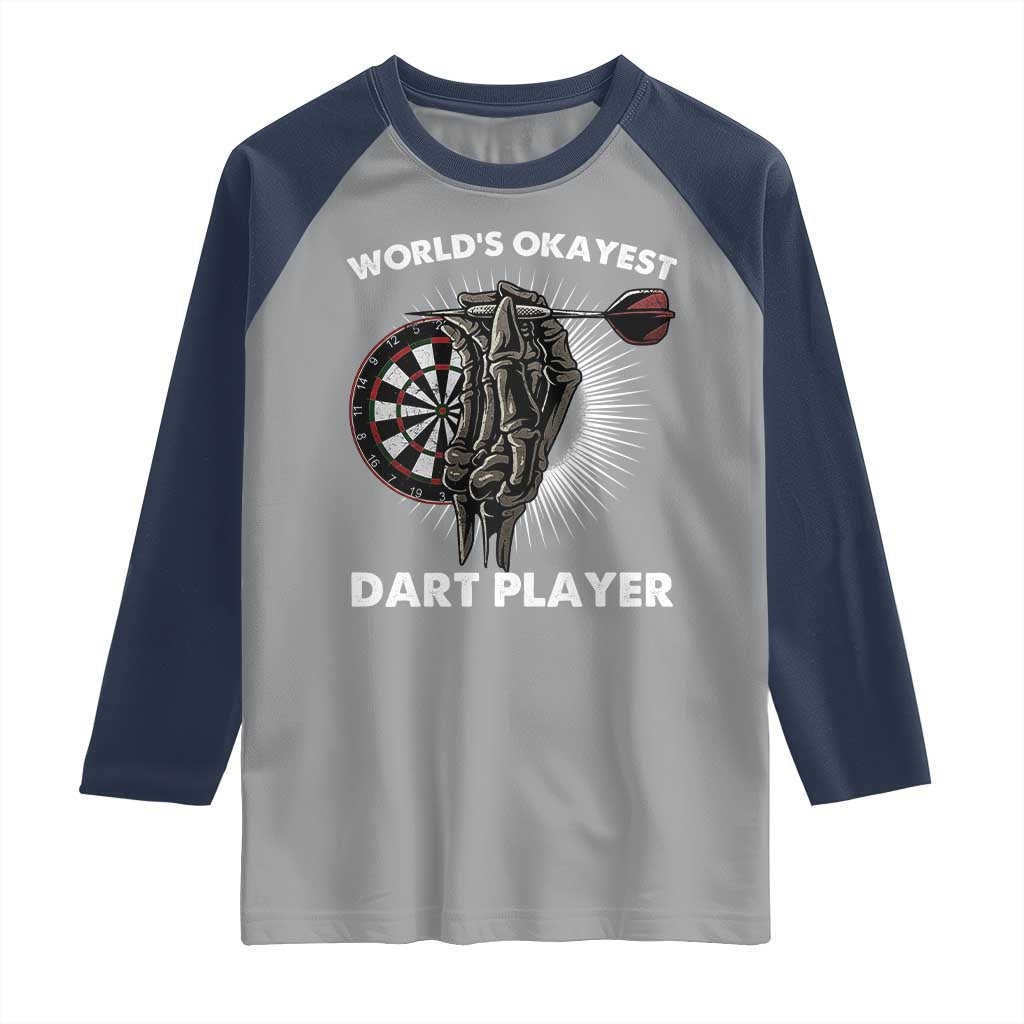 World's Okayest Dart Player Raglan Shirt Funny Bullseye Shooter Gift - Wonder Print Shop