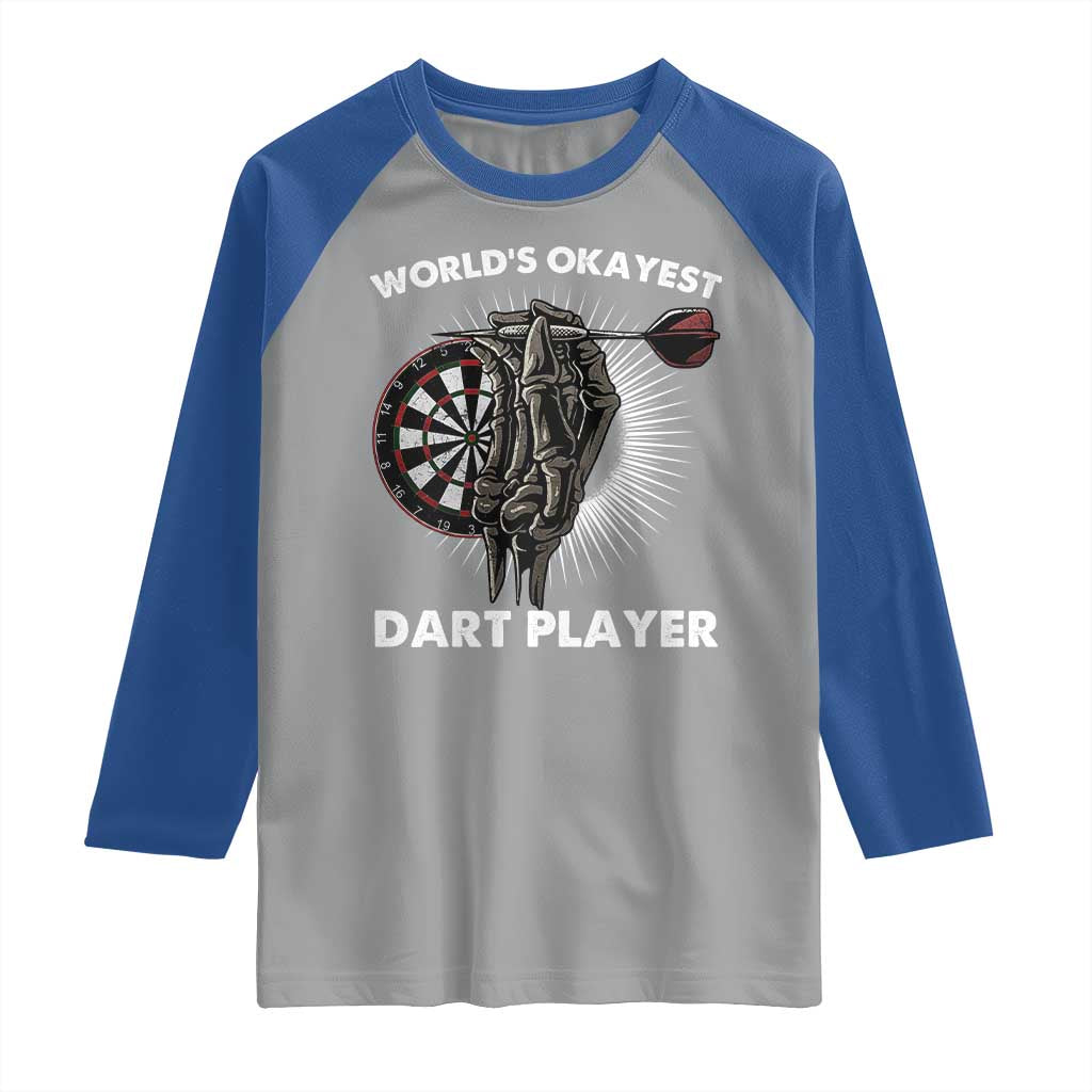 World's Okayest Dart Player Raglan Shirt Funny Bullseye Shooter Gift - Wonder Print Shop