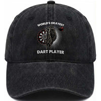 World's Okayest Dart Player Washed Cotton Baseball Cap Funny Bullseye Shooter Gift