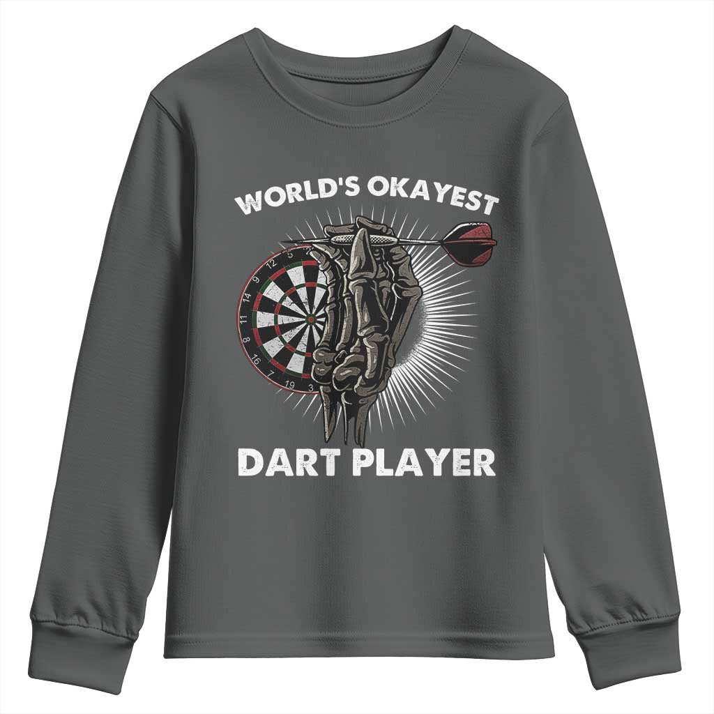 World's Okayest Dart Player Youth Sweatshirt Funny Bullseye Shooter Gift - Wonder Print Shop