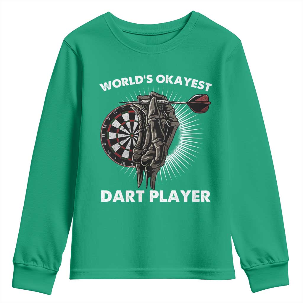 World's Okayest Dart Player Youth Sweatshirt Funny Bullseye Shooter Gift - Wonder Print Shop