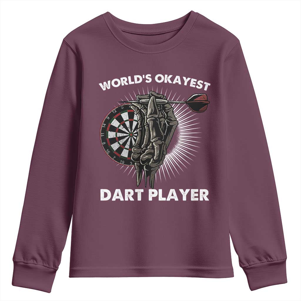World's Okayest Dart Player Youth Sweatshirt Funny Bullseye Shooter Gift - Wonder Print Shop