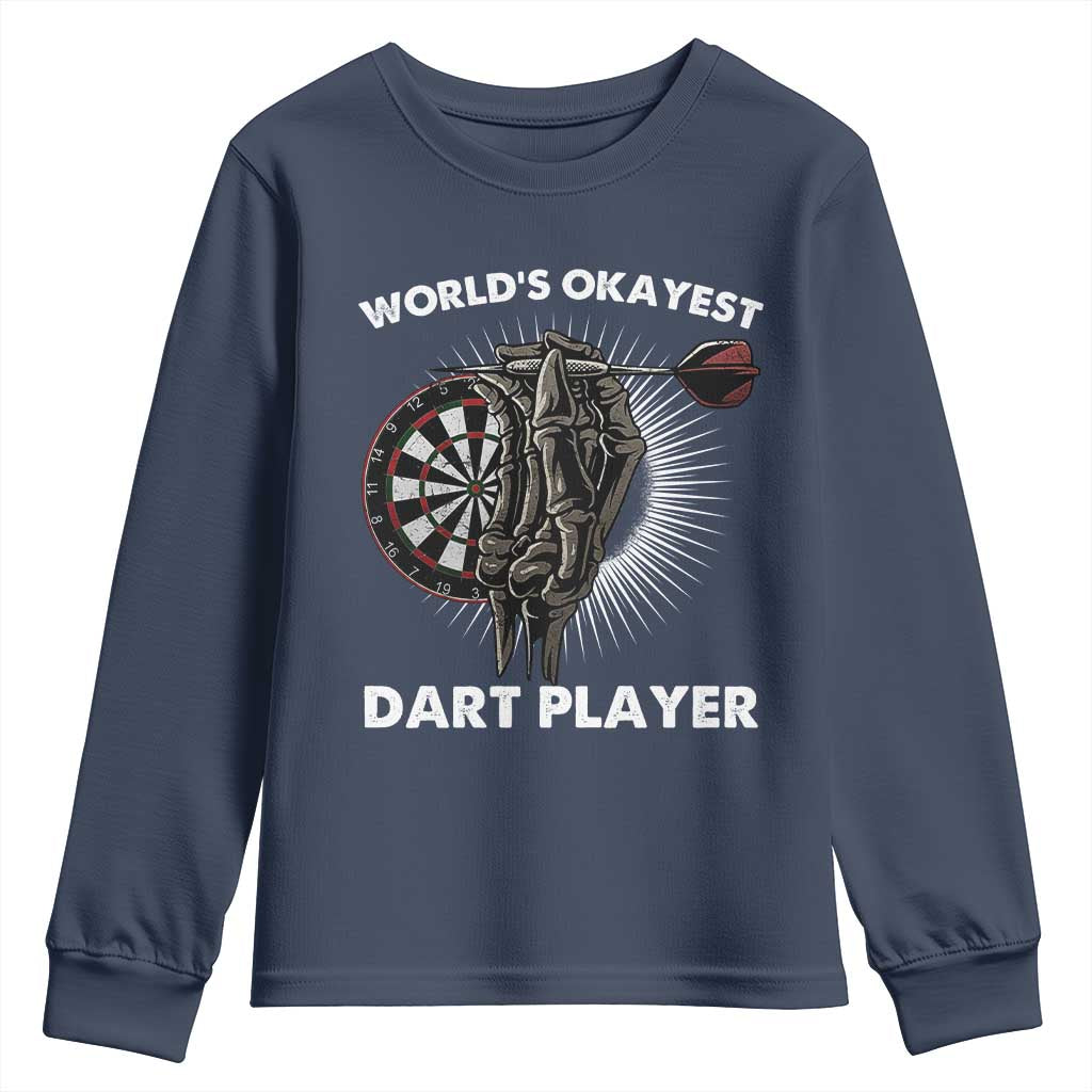 World's Okayest Dart Player Youth Sweatshirt Funny Bullseye Shooter Gift - Wonder Print Shop