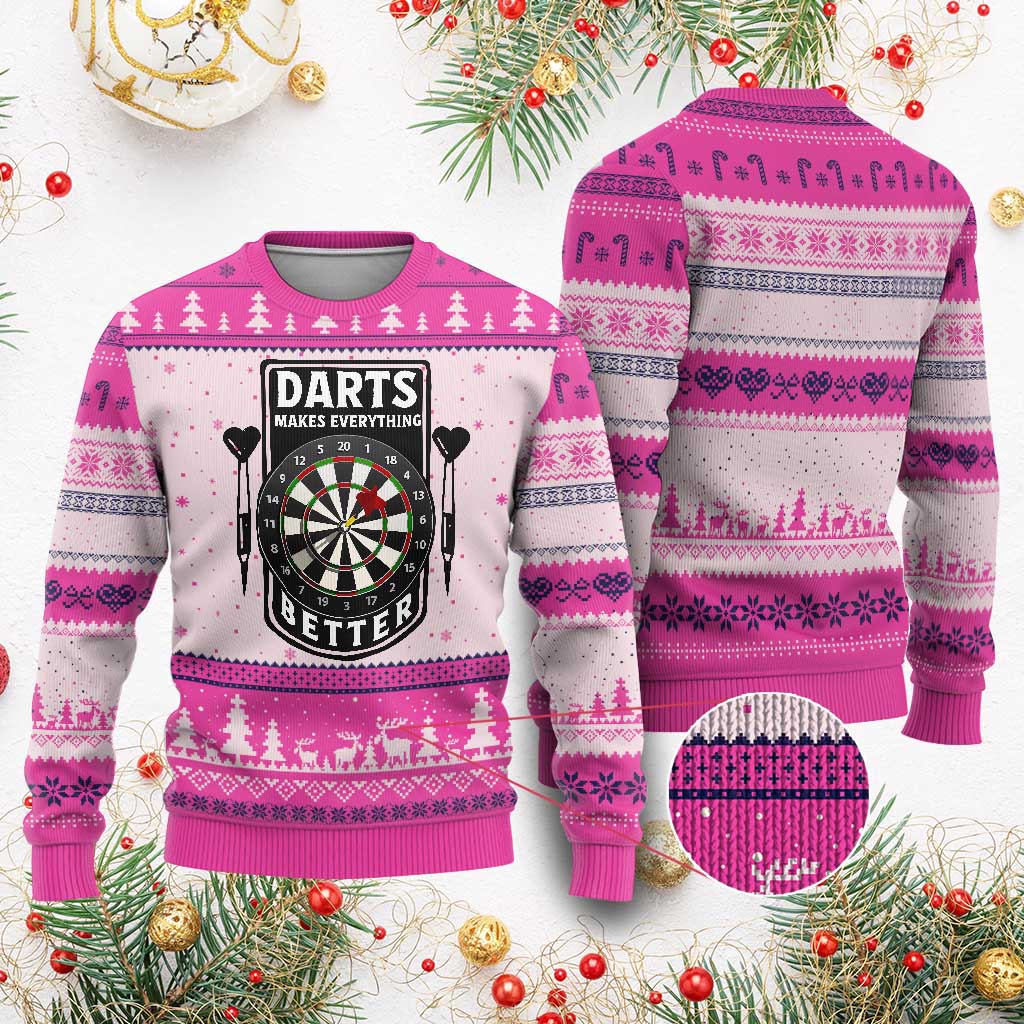 Darts Makes Everything Better Ugly Christmas Sweater Darts Lover Gift - Wonder Print Shop