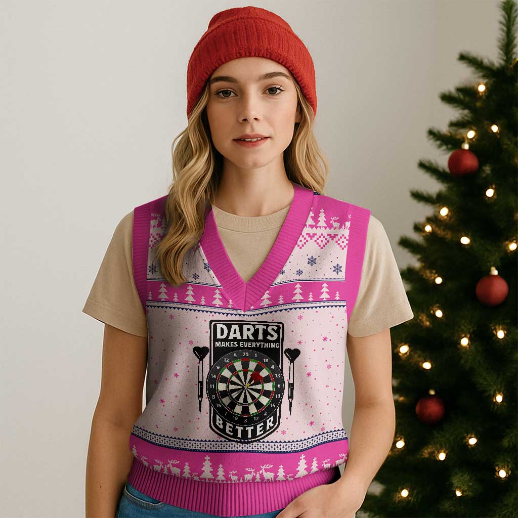 Darts Makes Everything Better V-Neck Knit Sweater Vest Darts Lover Gift - Wonder Print Shop
