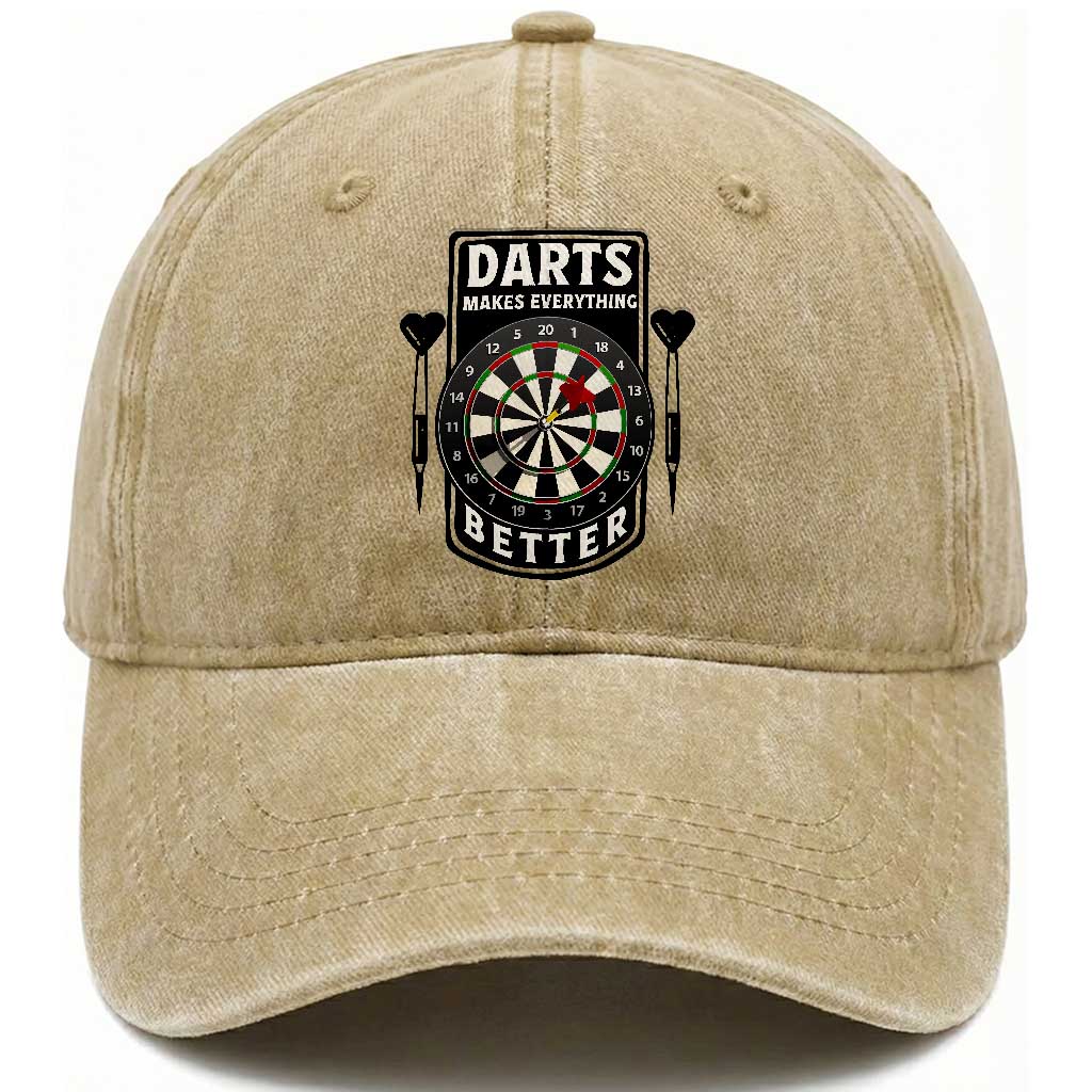 Darts Makes Everything Better Washed Cotton Baseball Cap Darts Lover Gift