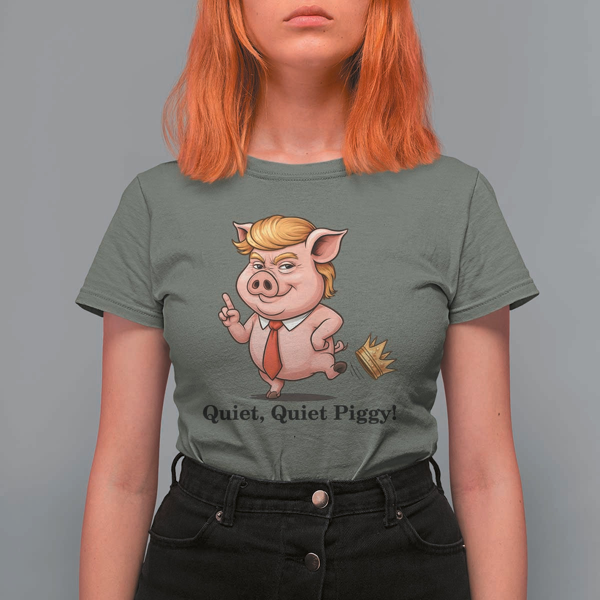 Quiet Quiet Piggy T Shirt For Women Funny No Kings Pig Political - Wonder Print Shop