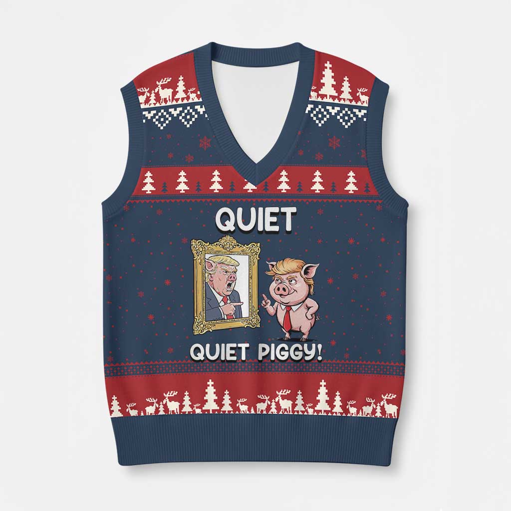 Resistance Movement Quiet Quiet Piggy V-Neck Knit Sweater Vest Funny Pig Political - Wonder Print Shop