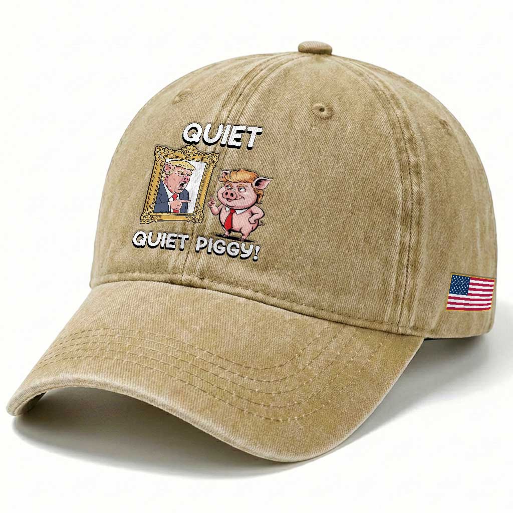 Resistance Movement Quiet Quiet Piggy Washed Cotton Baseball Cap Funny Pig Political
