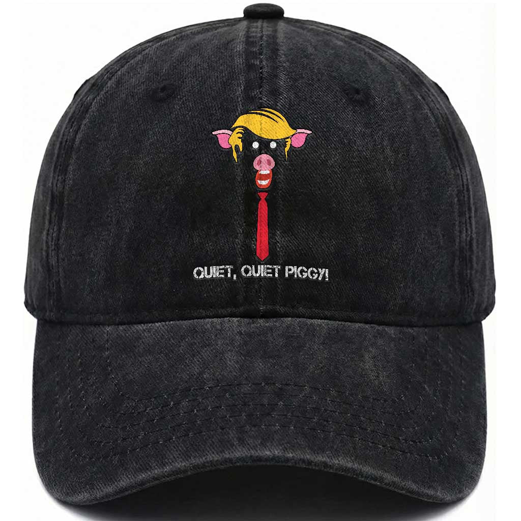 Quiet Quiet Piggy Meme Washed Cotton Baseball Cap Anti Authoritarian Political Gag Gift