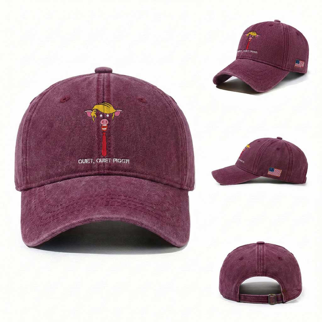 Quiet Quiet Piggy Meme Washed Cotton Baseball Cap Anti Authoritarian Political Gag Gift