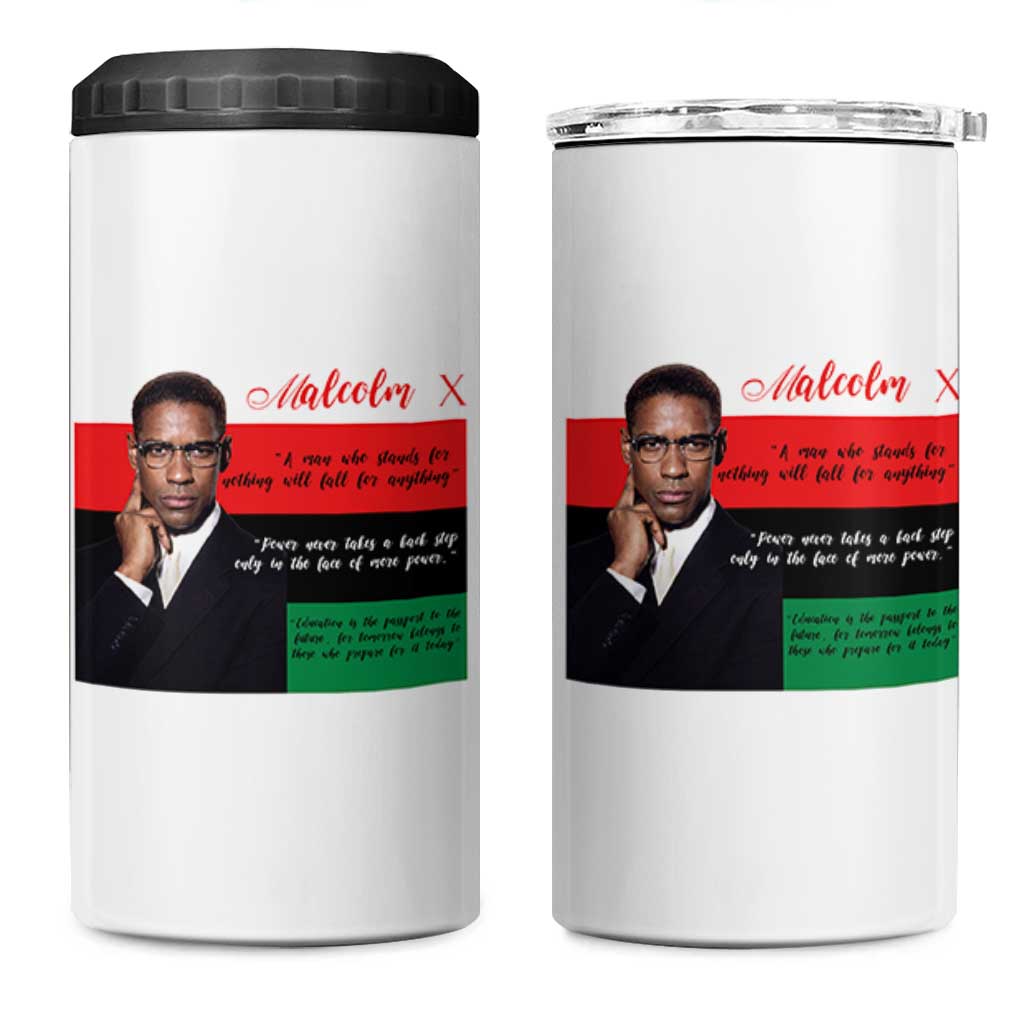 Motivational Malcolm X Quote 4 in 1 Can Cooler Tumbler Black History Month Gift - Wonder Print Shop
