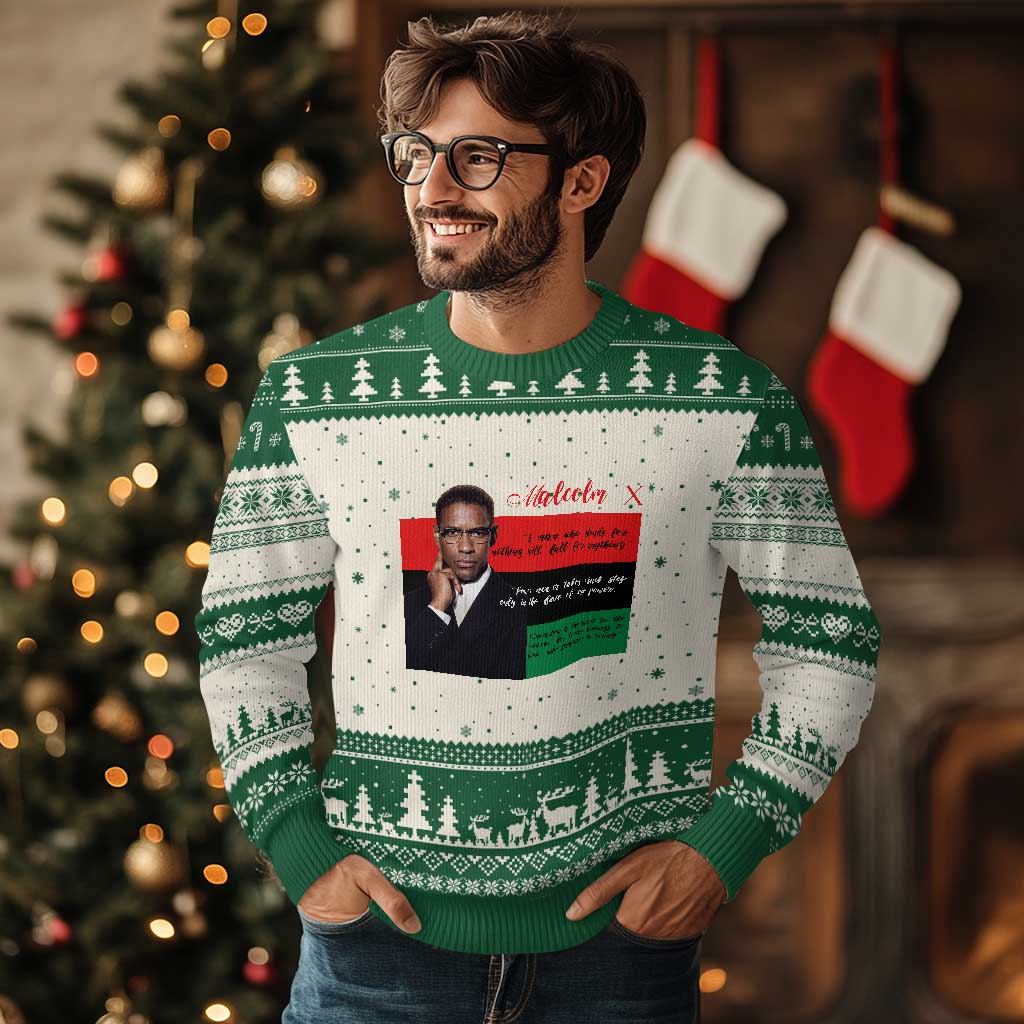 Motivational Malcolm X Quote Ugly Christmas Sweater Black History Month Gift - Wonder Print Shop