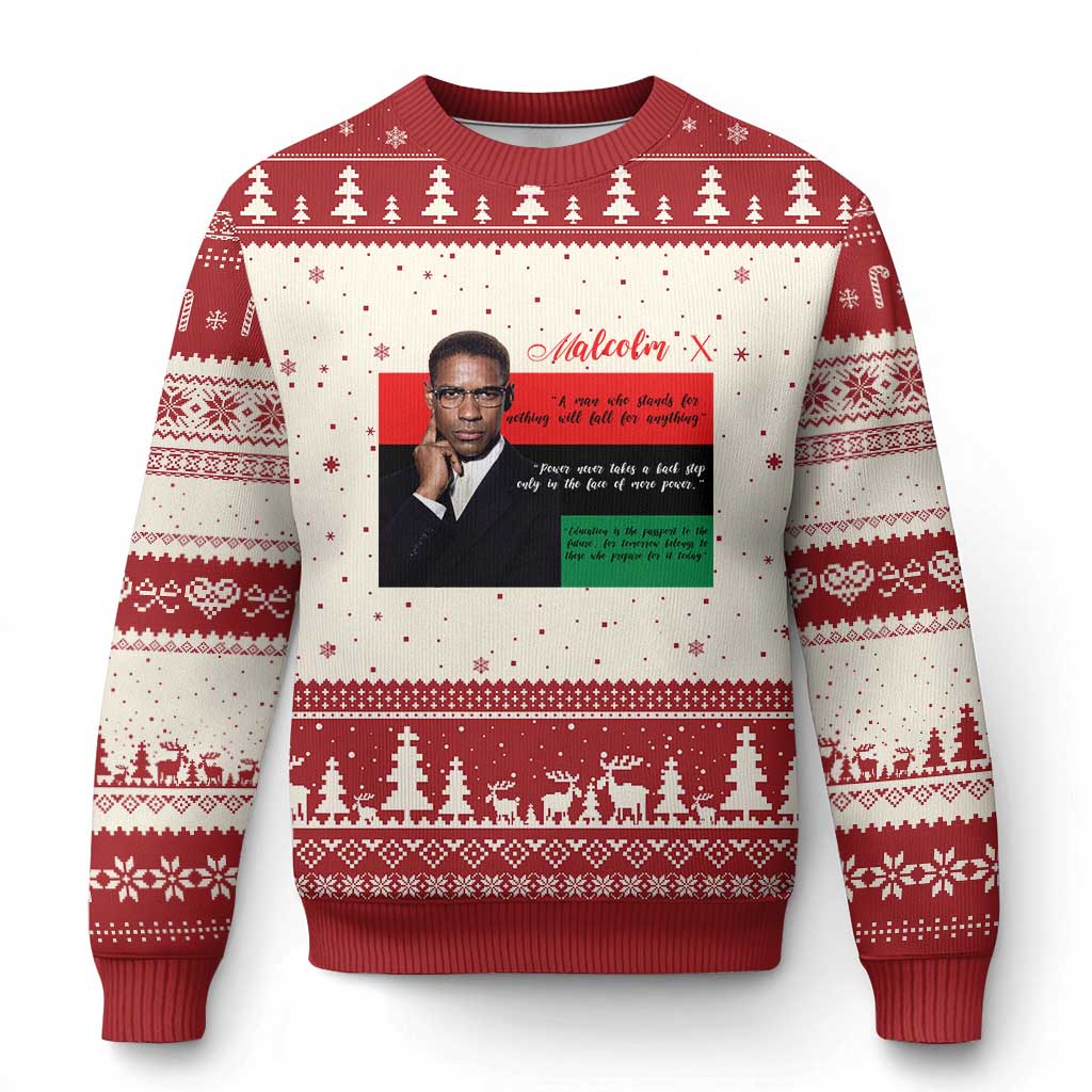 Motivational Malcolm X Quote Ugly Christmas Sweater Black History Month Gift - Wonder Print Shop