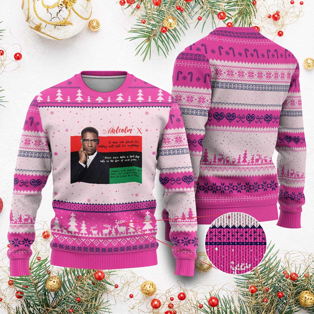 Motivational Malcolm X Quote Ugly Christmas Sweater Black History Month Gift - Wonder Print Shop