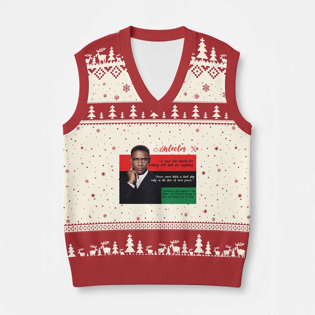 Motivational Malcolm X Quote V-Neck Knit Sweater Vest Black History Month Gift - Wonder Print Shop