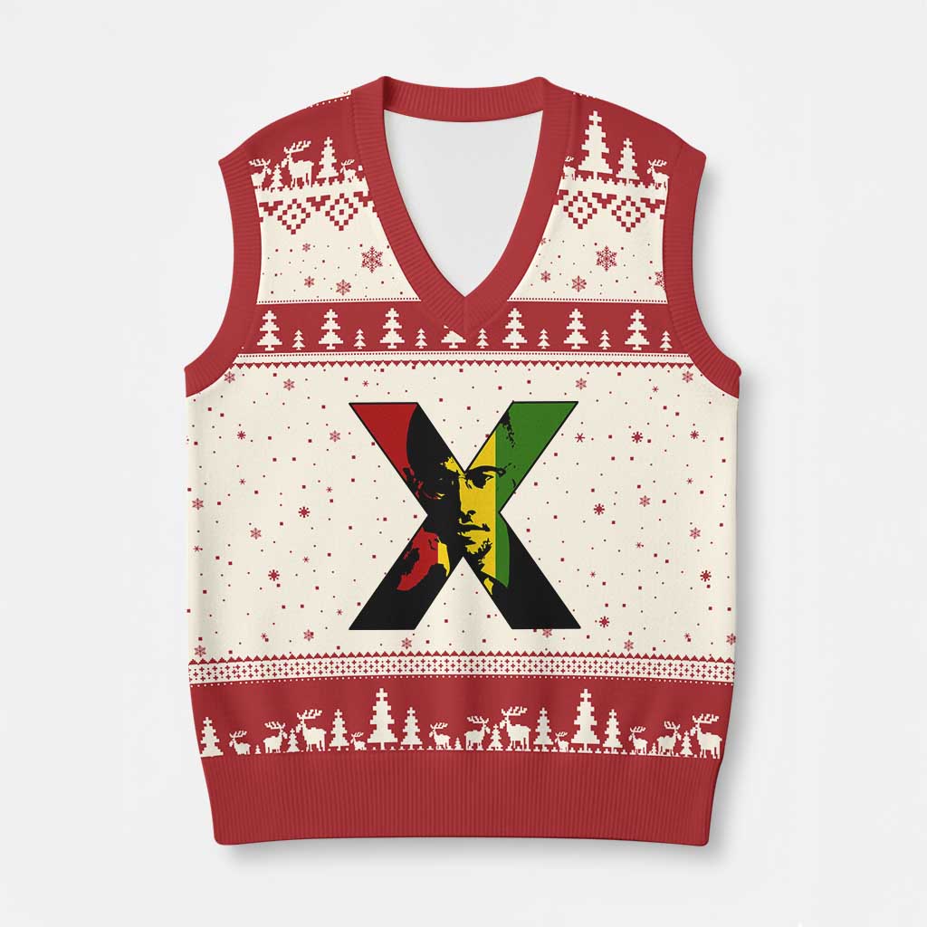 Malcolm X V-Neck Knit Sweater Vest African American Heritage Gift - Wonder Print Shop