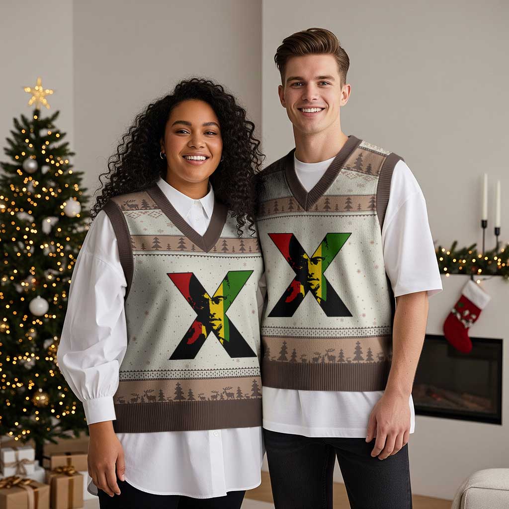 Malcolm X V-Neck Knit Sweater Vest African American Heritage Gift - Wonder Print Shop