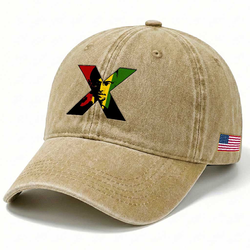 Malcolm X Washed Cotton Baseball Cap African American Heritage Gift