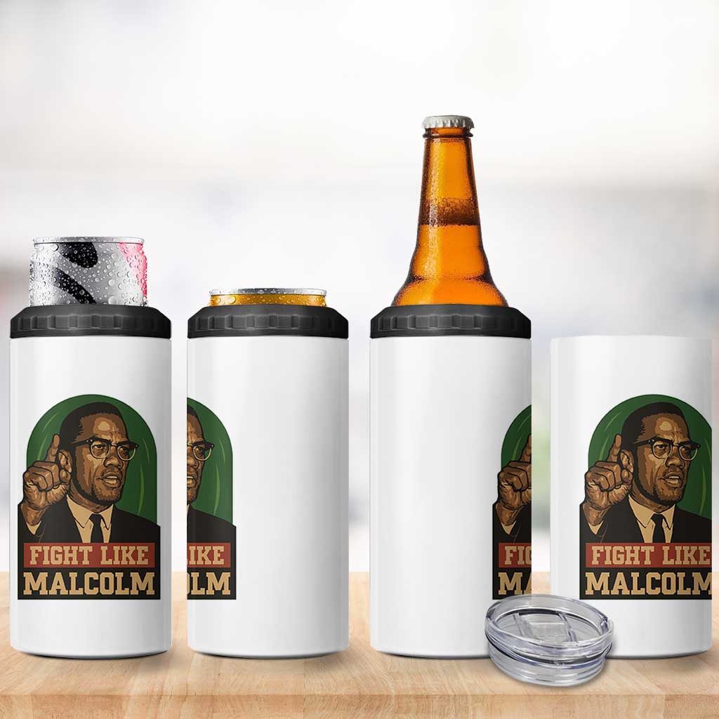 Fight Like Malcolm X 4 in 1 Can Cooler Tumbler Black History Month Inspirational Gift - Wonder Print Shop