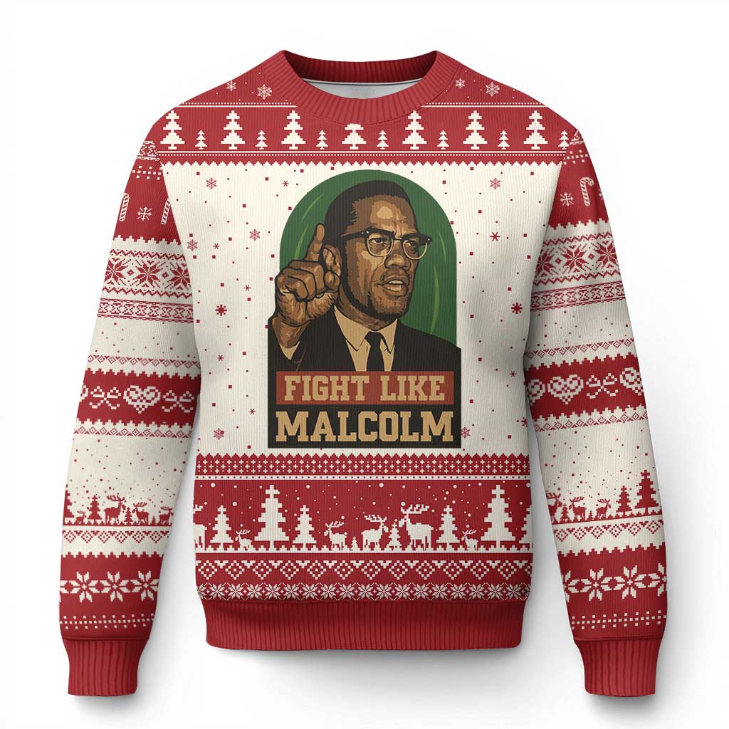 Fight Like Malcolm X Ugly Christmas Sweater Black History Month Inspirational Gift - Wonder Print Shop