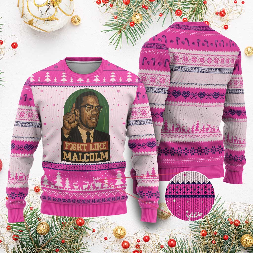 Fight Like Malcolm X Ugly Christmas Sweater Black History Month Inspirational Gift - Wonder Print Shop