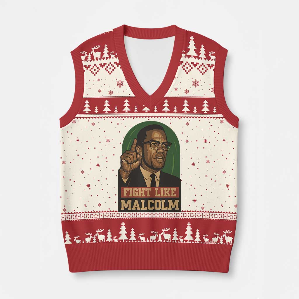 Fight Like Malcolm X V-Neck Knit Sweater Vest Black History Month Inspirational Gift - Wonder Print Shop