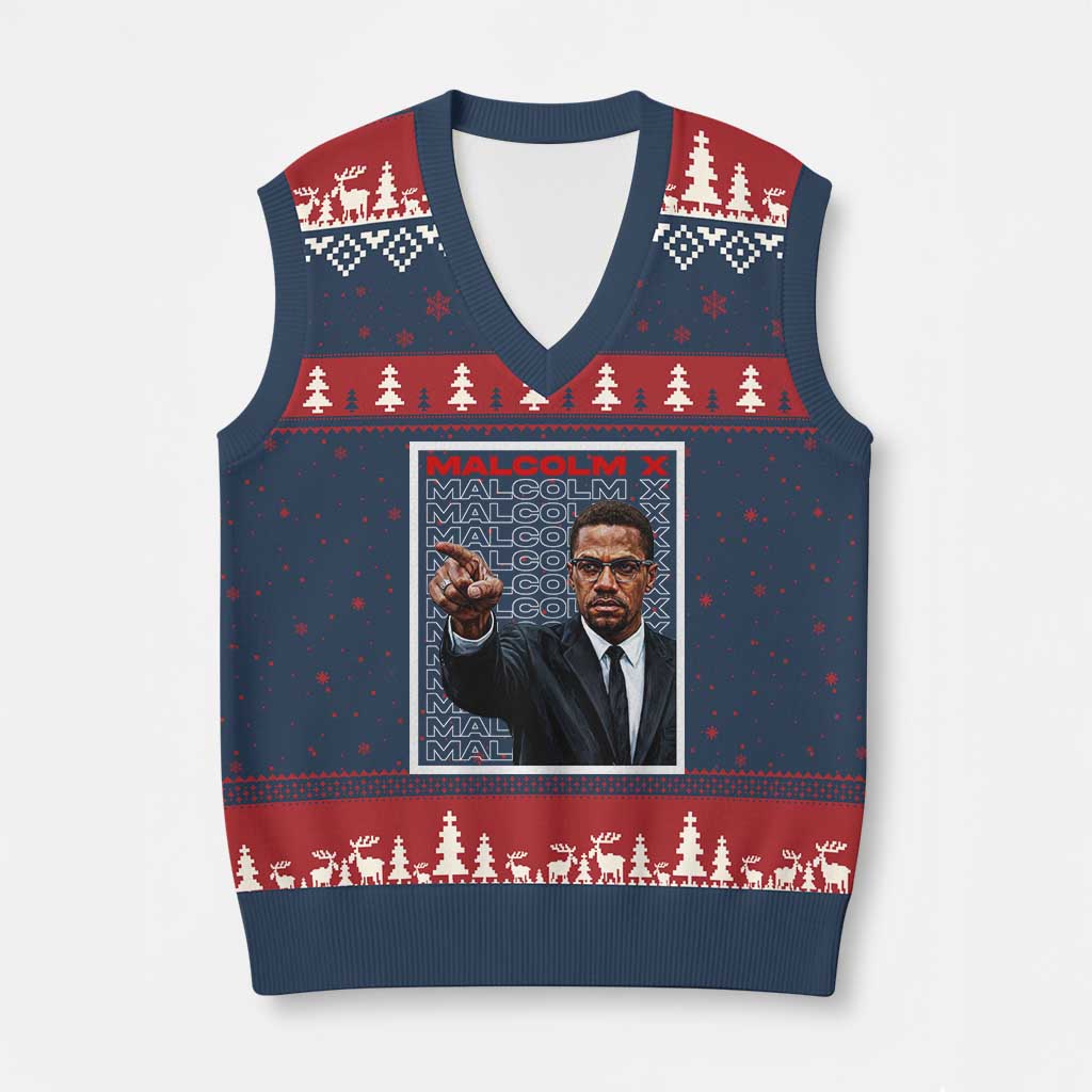 Malcolm X Legend V-Neck Knit Sweater Vest African American Activist Legacy - Wonder Print Shop