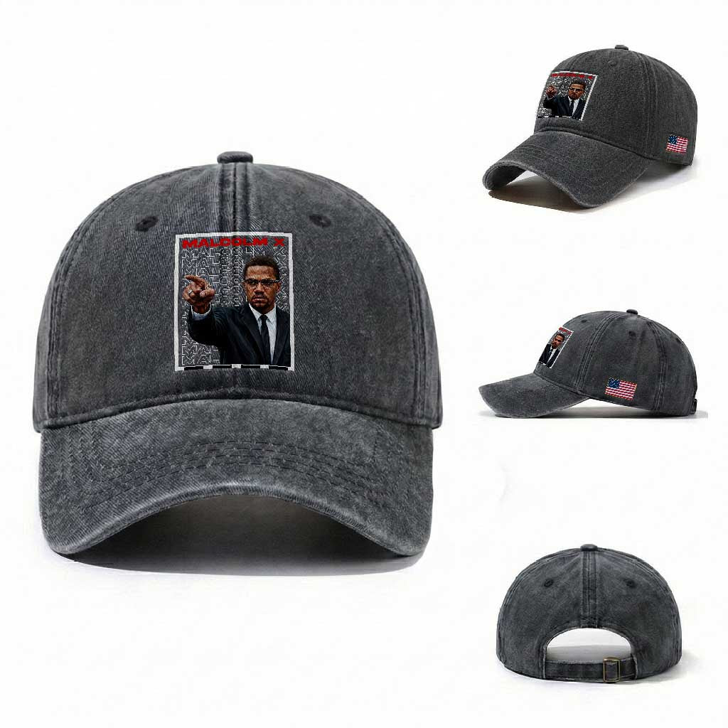 Malcolm X Legend Washed Cotton Baseball Cap African American Activist Legacy