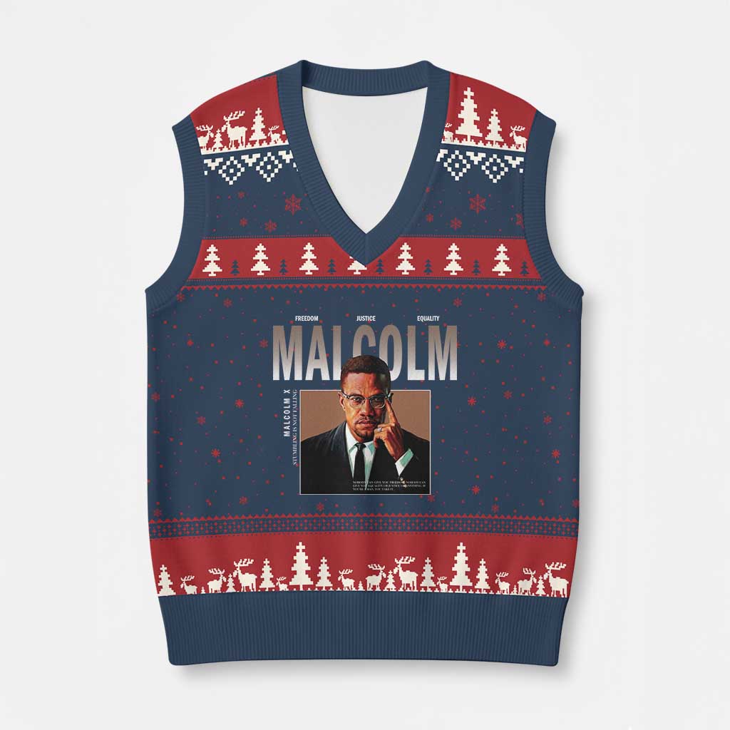 Black History Hero Malcolm X V-Neck Knit Sweater Vest Stumbling Is Not Falling TS12