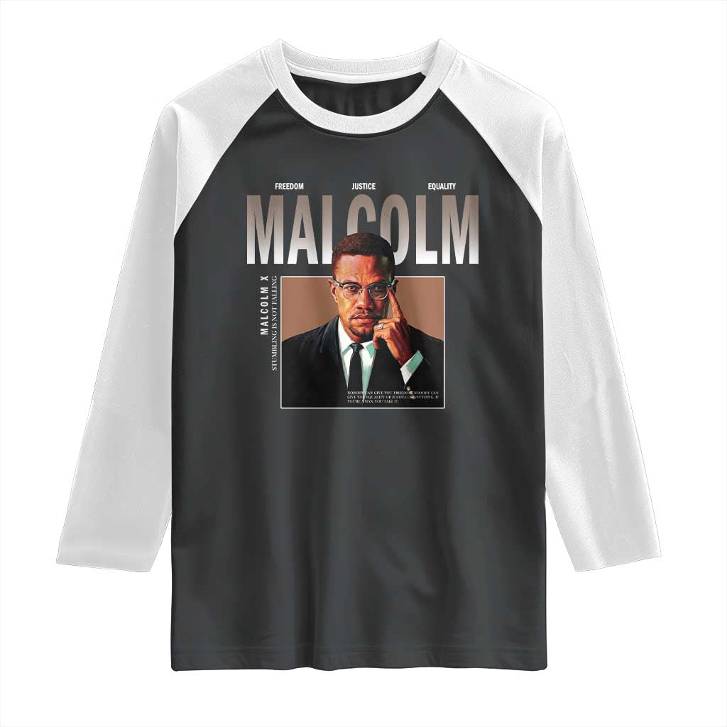 Black History Hero Malcolm X Raglan Shirt Stumbling Is Not Falling TS12
