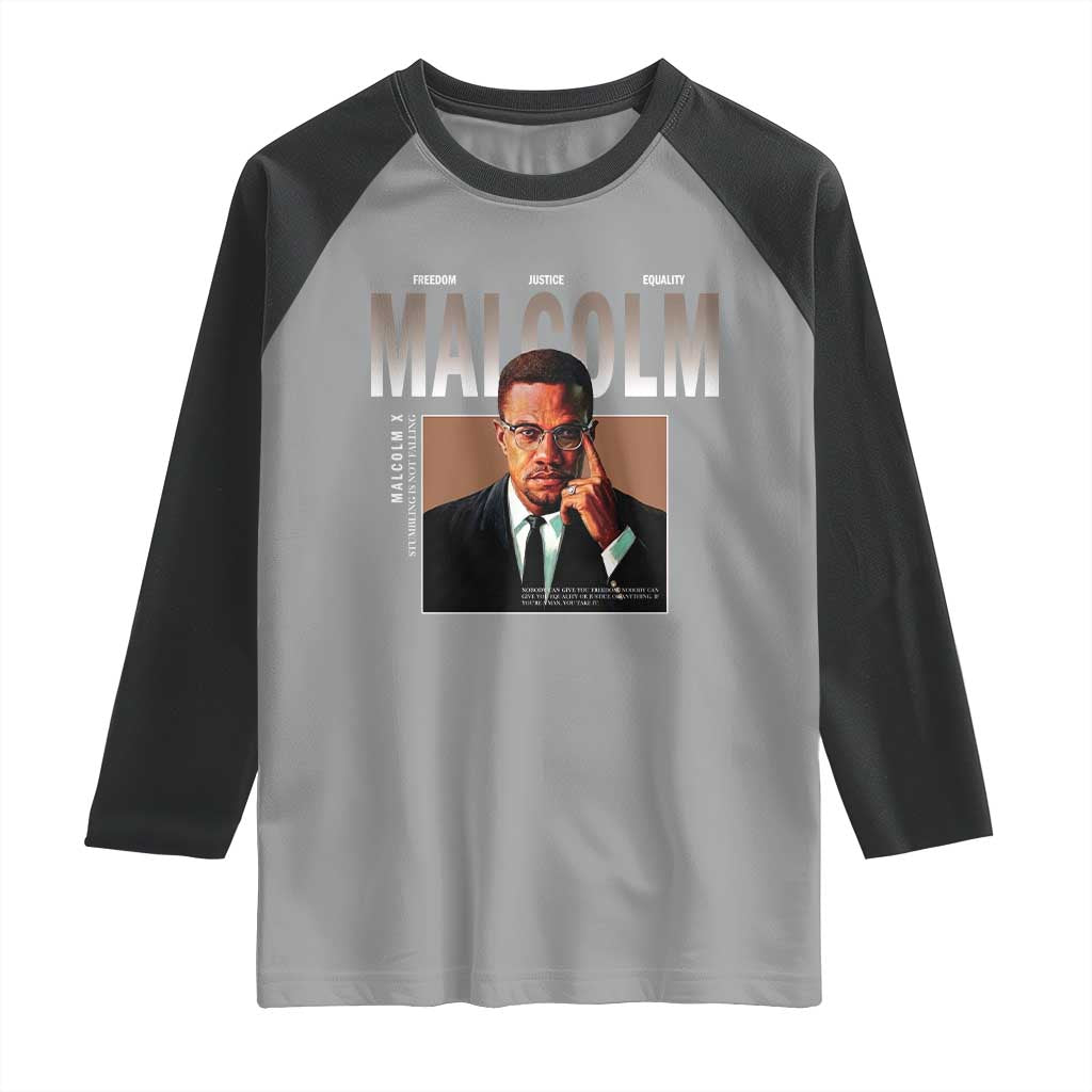 Black History Hero Malcolm X Raglan Shirt Stumbling Is Not Falling TS12