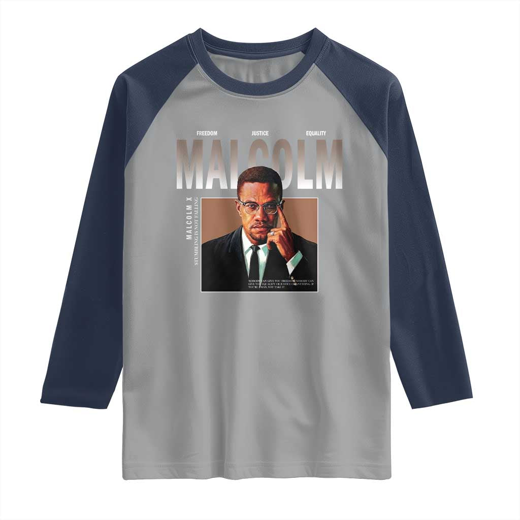 Black History Hero Malcolm X Raglan Shirt Stumbling Is Not Falling TS12