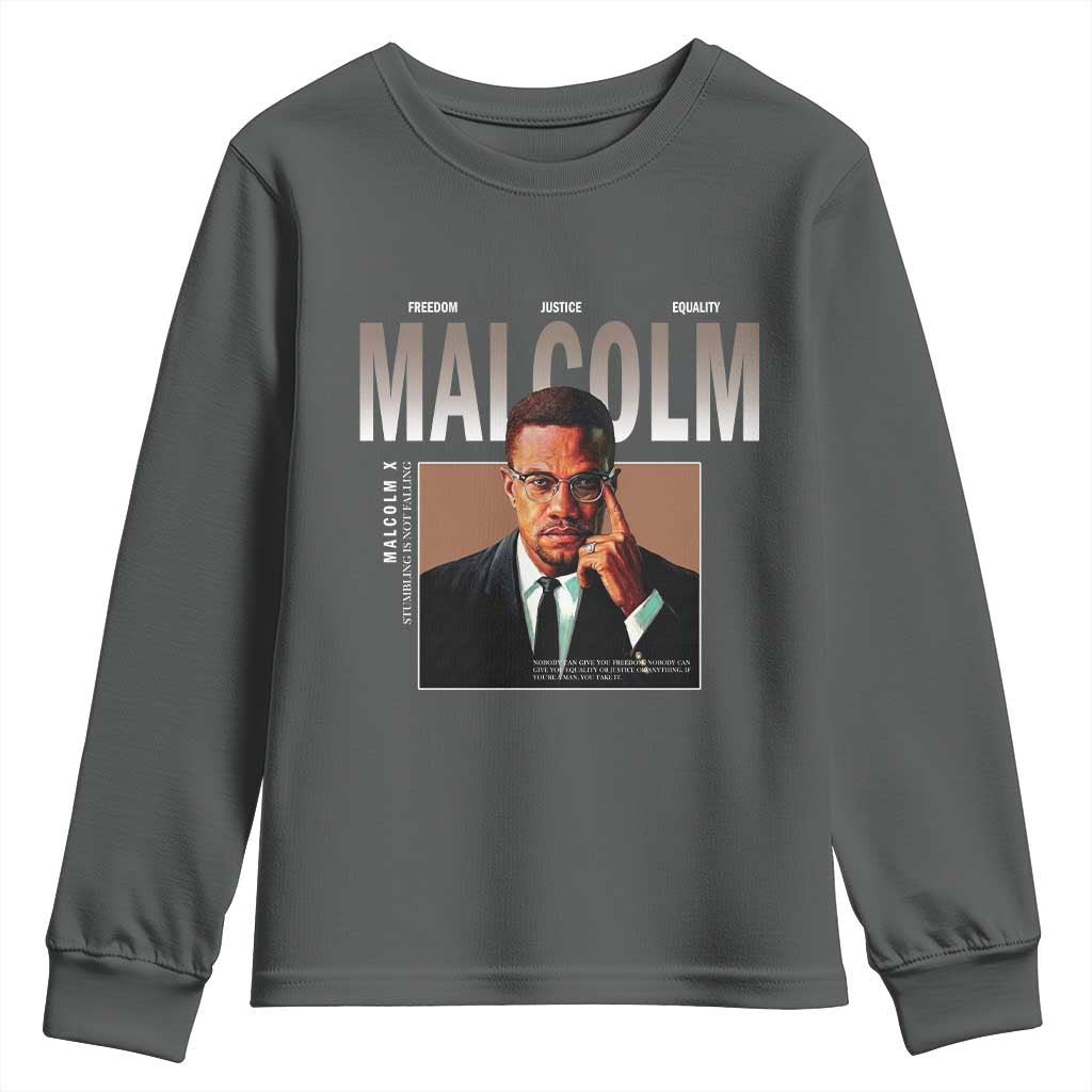 Black History Hero Malcolm X Youth Sweatshirt Stumbling Is Not Falling TS12