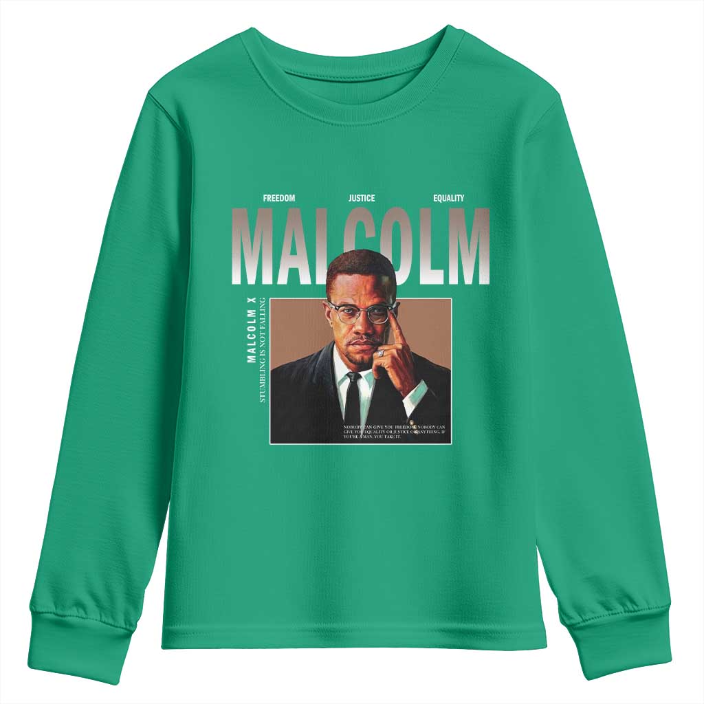 Black History Hero Malcolm X Youth Sweatshirt Stumbling Is Not Falling TS12